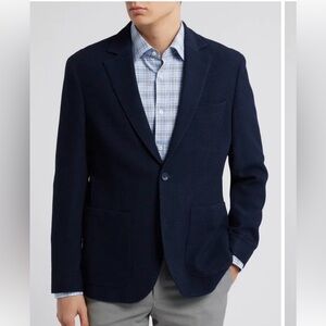 New Nordstrom Henrik Trim Fit Italia Wool Blend Jacket Navy Brummell Weave Sz L